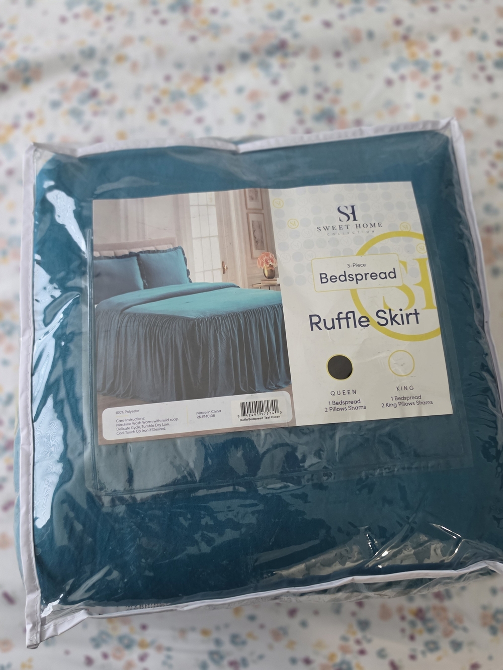 Teal Ruffle Skirt Bedspread Queen Set